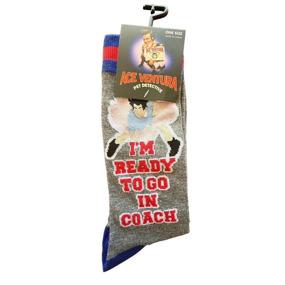 NWT Ace Ventura Pet Detective Ready To Go In Coach Crew Socks Gray Mens 7-12